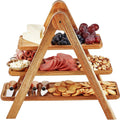 Acacia Wood Collapsible Party Serving Brown Decorative Tray Serving Platter Wooden Farmhouse Tiered Tray 3 Tier Tray