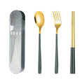 Golden Stainless Steel Portable Outdoor Camping Travel Chopsticks Fork Spoon Cutlery Set With Case Ensemble De Couverts Voyage