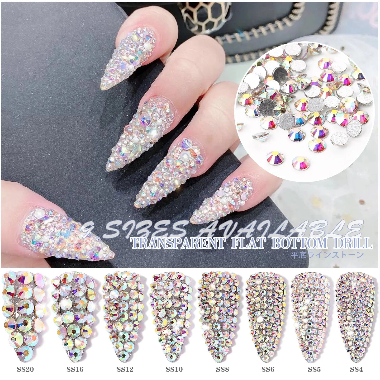 Misscheering  1Pack Hot SS3-SS30 Crystal AB Color Super Shiny Nail Art Rhinestone Decorations Flat Back Non Hotfix DIY Nail Stra