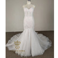 QUEENS GOWN Bridal Dress Mermaid Beaded Lace Sleeveless Sweetheart champagne Wedding Dress