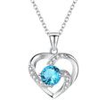 Customize 925 Sterling Silver Rhodium Jewelry White and Blue Topaz Heart Necklace