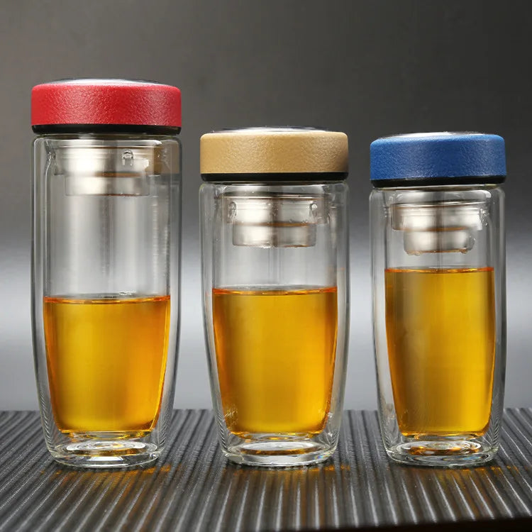 230ml 300ml 400ml Clear Double-Wall Borosilicate Glass Tumbler Eco-Friendly Modern Design Stocked Tea Infusers Strainer Lid