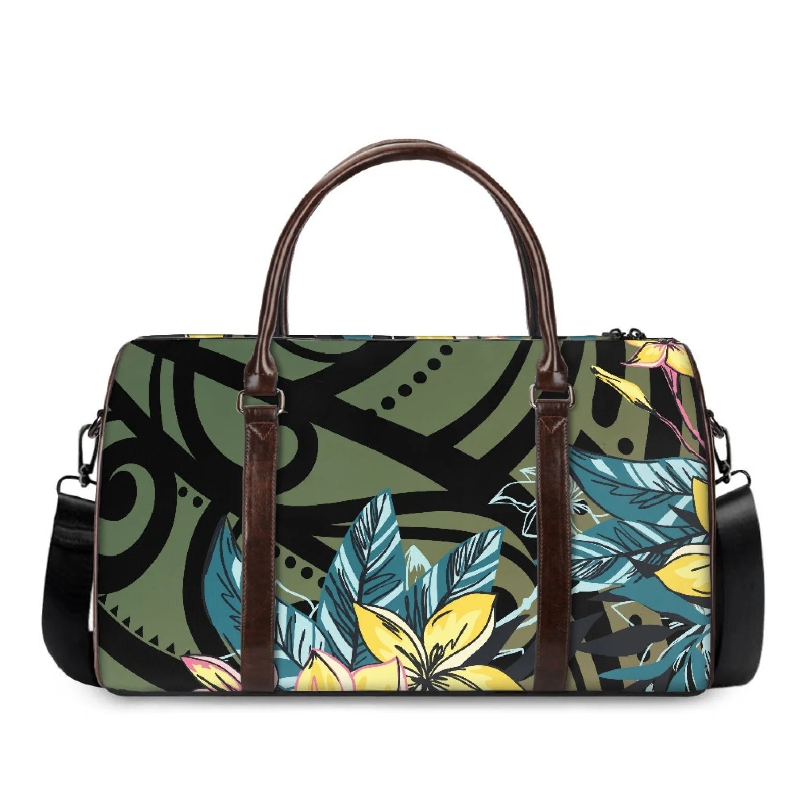 Expandable Polynesian Floral Design Duffel Bag Large Weekend Shoulder Handbag Mens Womens Overnight Bag Gym Carry-on Duffel Bag