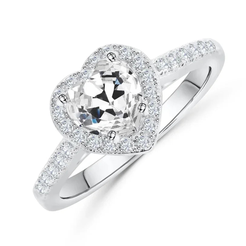Valentine's Jewelry Gift S925 Pave Heart Cz clear Cubic Zircon Stone 925 Sterling Silver Heart Wedding Ring