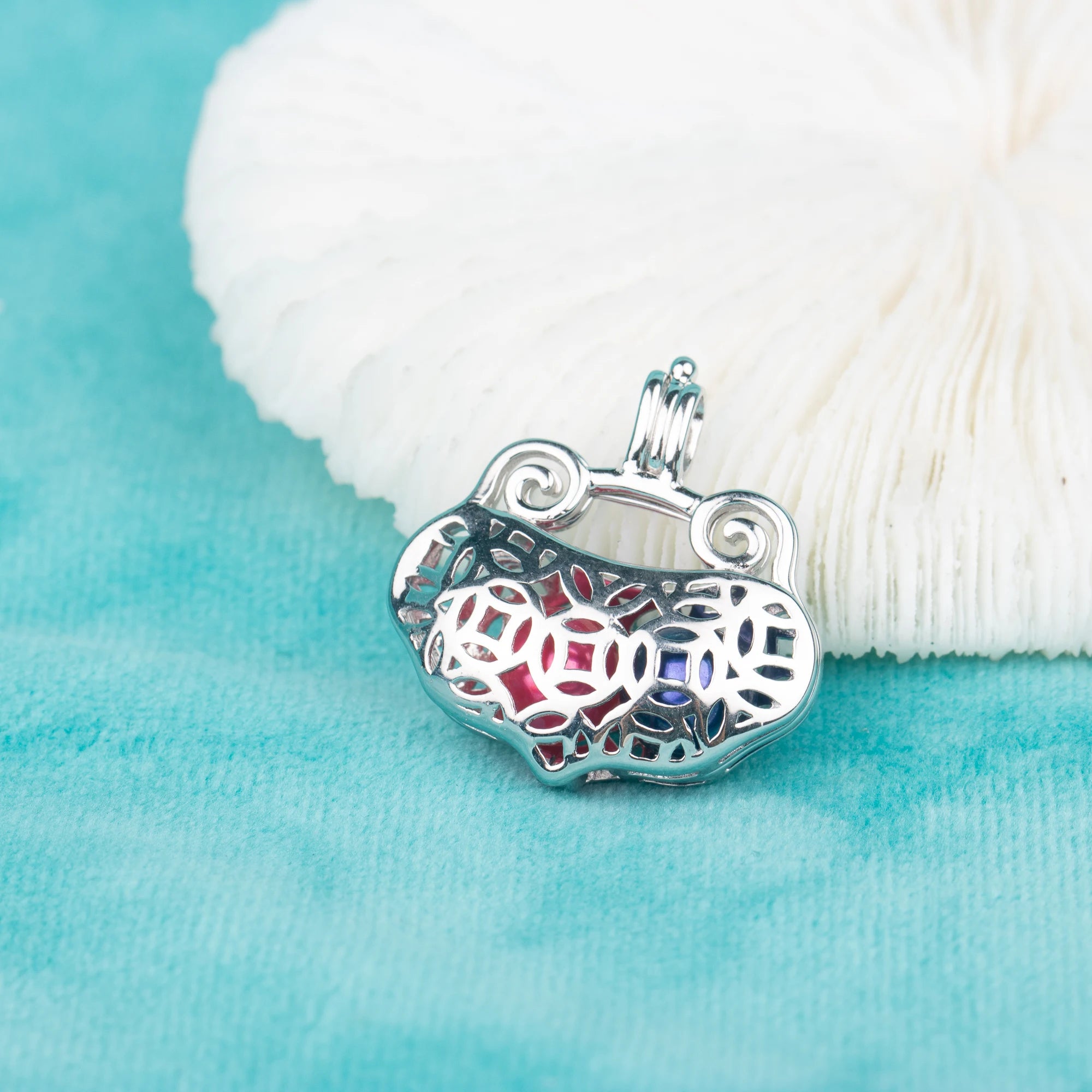C030054 Sterling Silver Key Lock Shape Freshwater Pearl Cage Pendant Necklace Jewelry Locket for Pearl Party