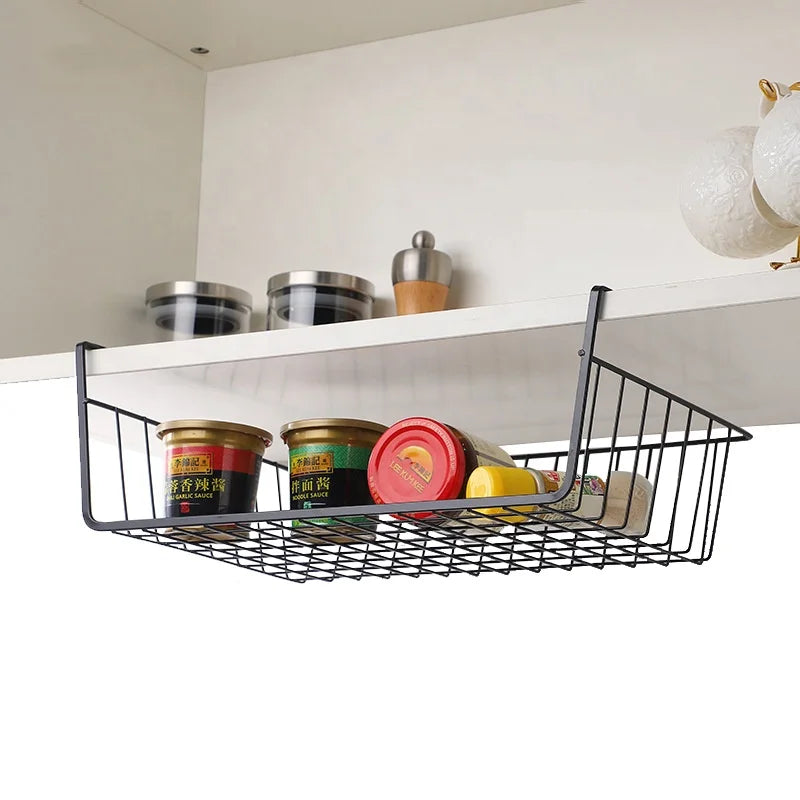 2024 New Home Kitchen Hanging Storage Basket Large Wire Under-the-Shelf Cabinet Durable Metal and Iron Material