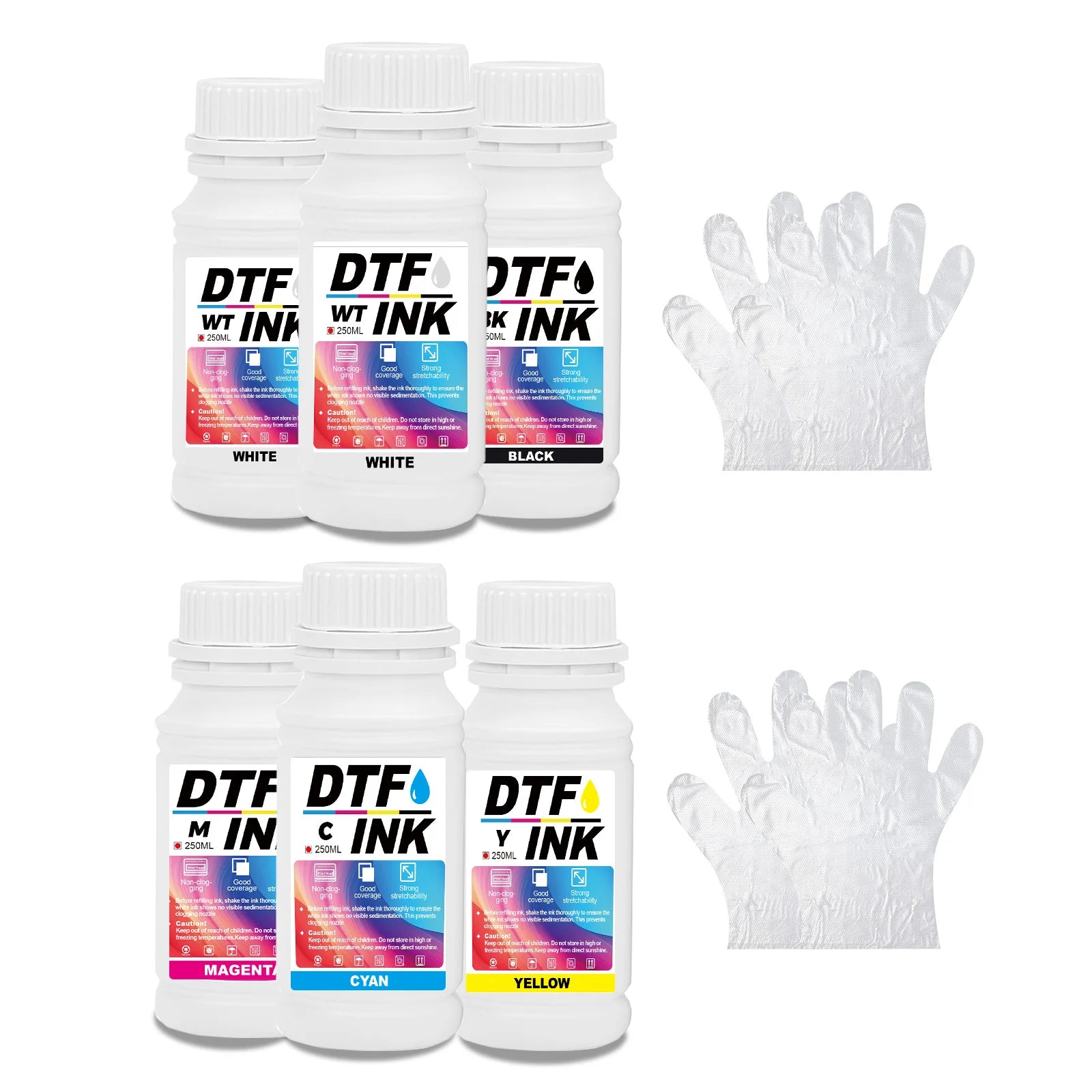 6-Bottle Set Photo-Quality Eco-Certified DTF Ink for Epson I3200/DX5/DX7/5113 Soft Skin-Friendly Fabric-Specific DTF Printing EU