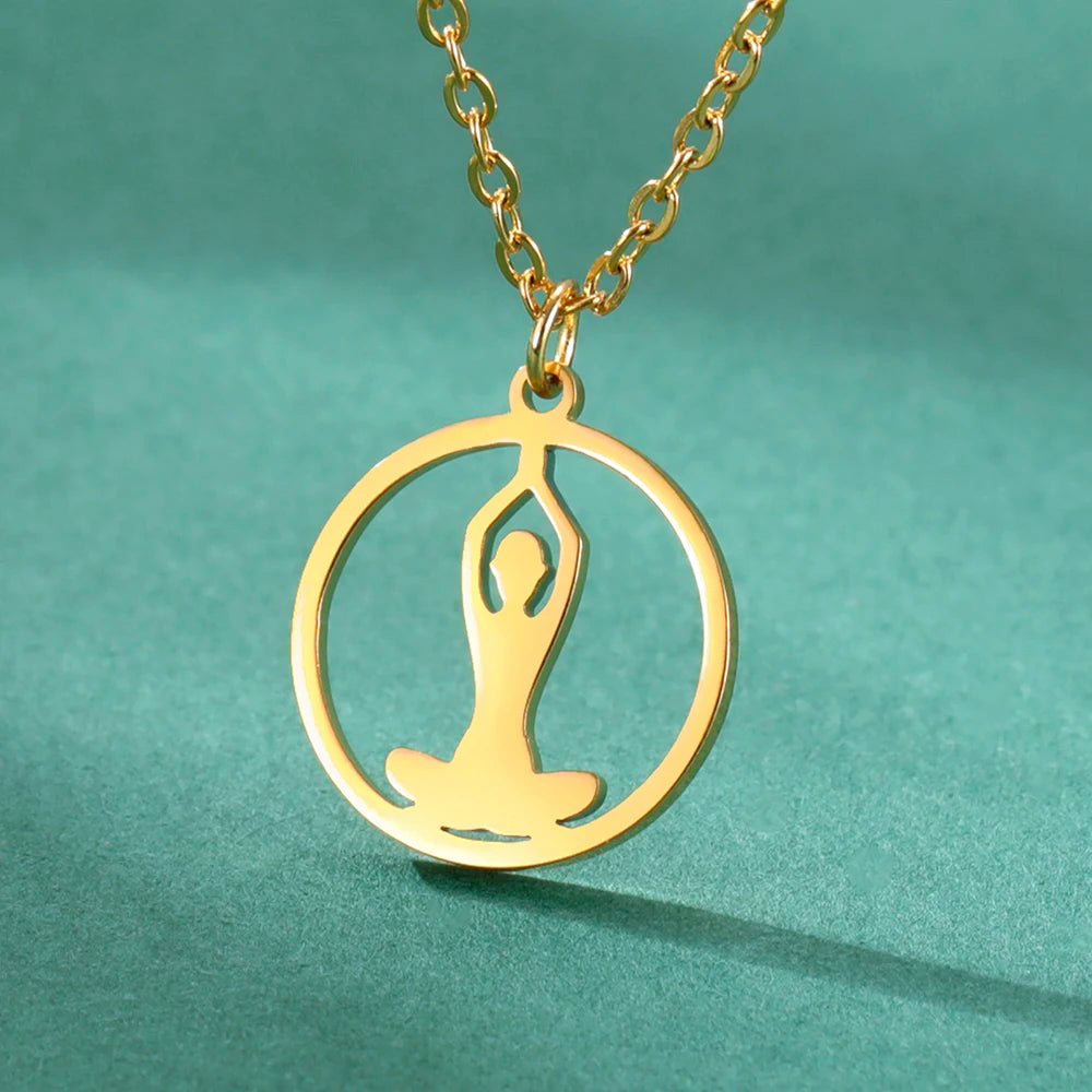 Myshape Buddha Yoga Pendant Chakra Necklace for Women Buddhism Meditation Lucky Amulet Stainless Steel Jewelry