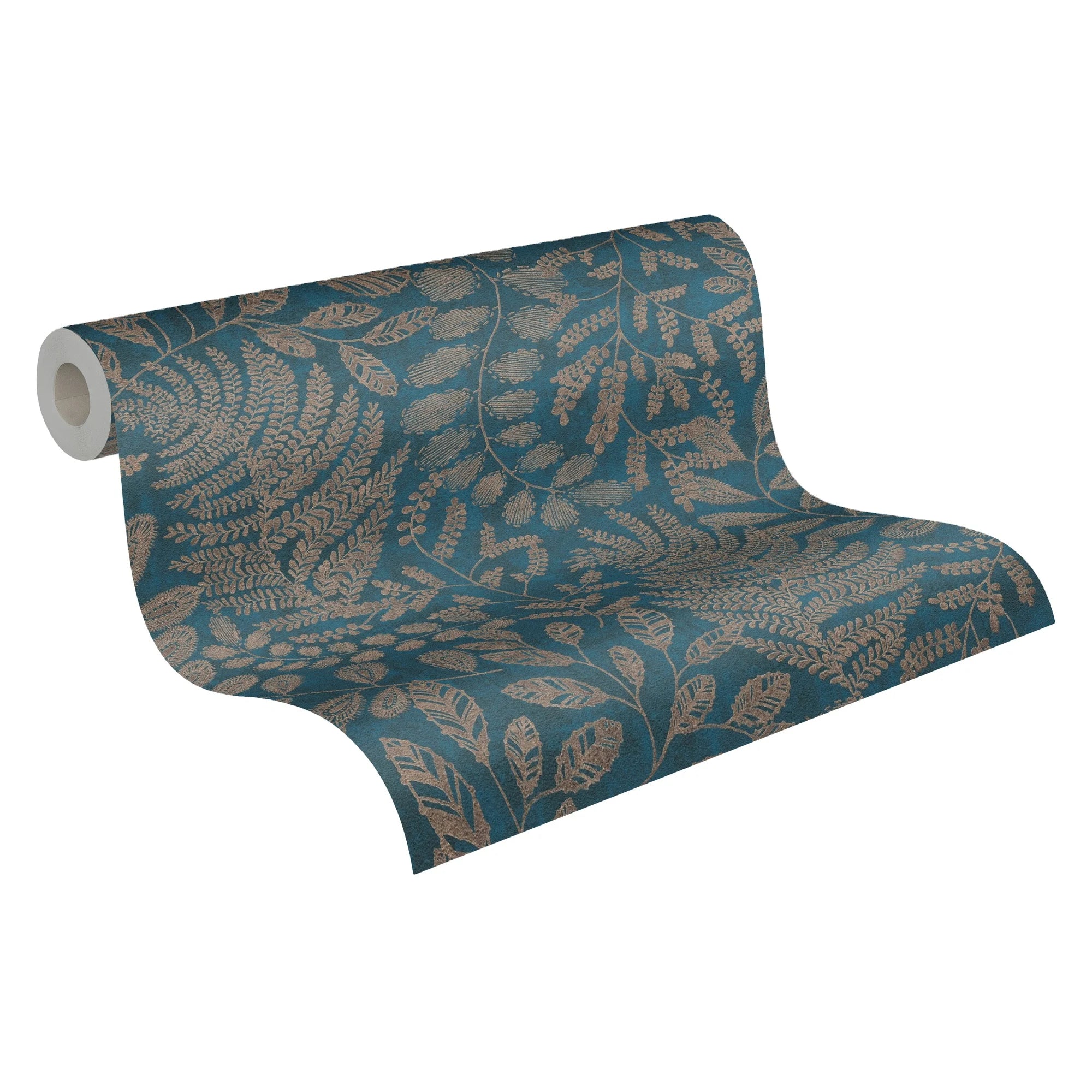 Made in Germany - Pre-Pasted Wallpaper Rolls Floral Blue Brown Metallic - Non Woven Vinyl Wallpaper Pre-glued - 1005 x 053 m