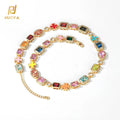 NUOYA Hip Hop Iced Out Multi Color CZ Gemstone Tennis Necklace Mixed Luxury Enamel Motif Jewelry Extension Chain Gift for Women