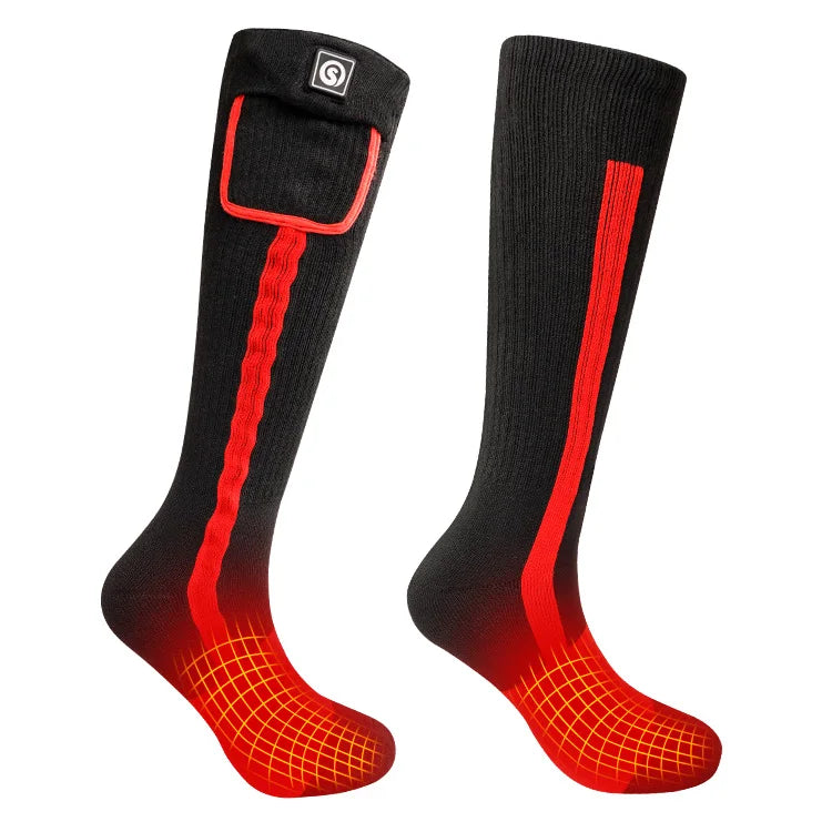 SAVIOR Electric Heating Heated Socks Winter Sports Warmth Rechargeable Battery High-Crew Coolmax Material Printed Foot Warmer