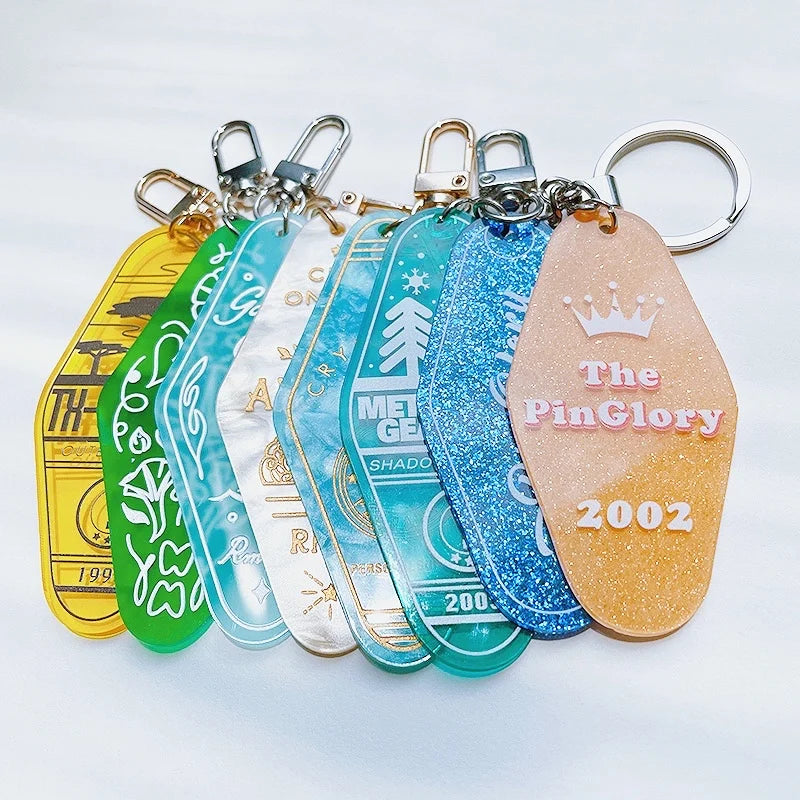 Promotional Vintage Motel Keychain Marble Glitter Acrylic Keychain Blanks Custom Printed Engraved Enamel Key Chain