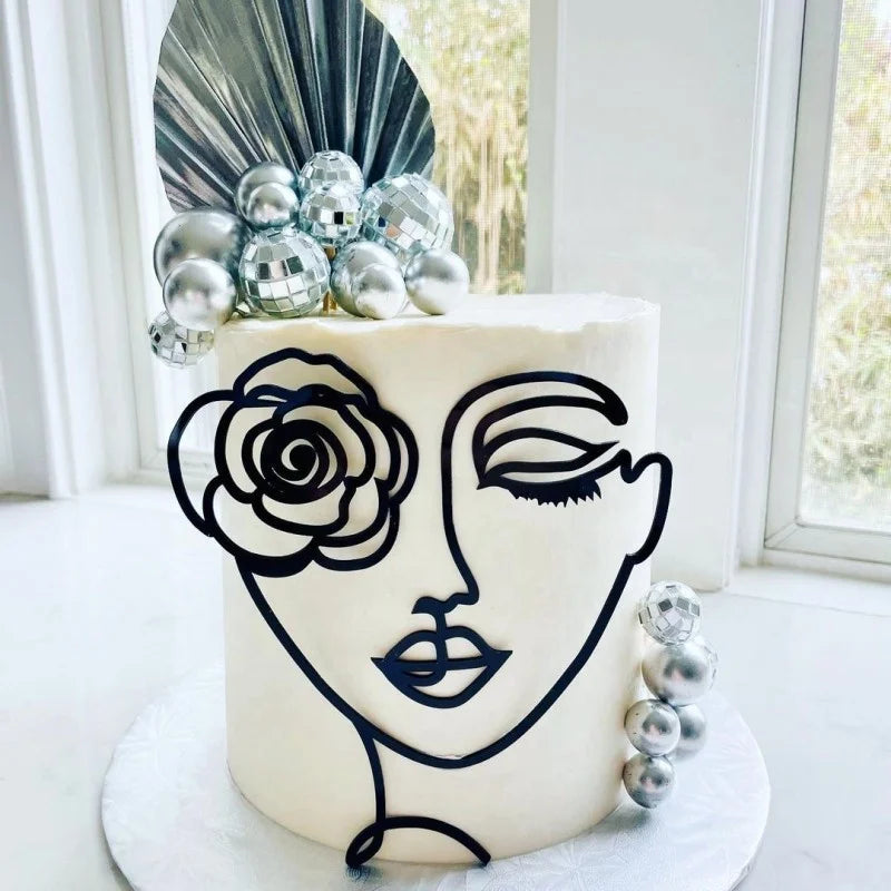 New Arrival Side Line Face Art Acrylic Cake Toppers for Birthday Christmas Graduation Easter Party Decorations