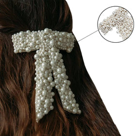 Vintage Pearl Alloy Korean Sweet Style Hair Clip with Spring Clip and Stylish Bow Hair Accessories