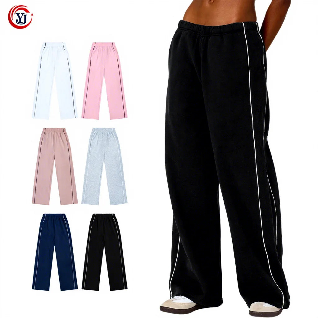 Hot New Arrivals Custom Breathable Eco-Friendly Flat High Waist Drawstring Women's Fleece Lined Wide Leg Loose Winter Thermal