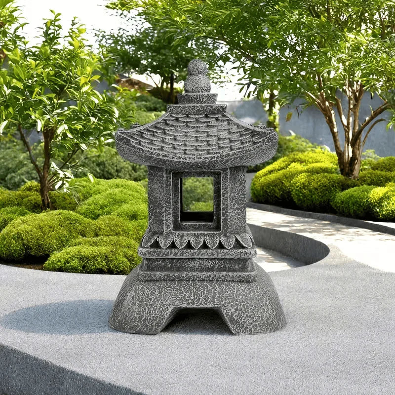 Resin Stone-like Chinese-style Traditional Tiled Roof Garden Lamp Ornament Hand-painted Retro Decor for Outdoor Landscapes