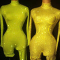 Fashion Long Sleeves Rhinestone One Piece Bodysuit Lady Drag Show Romper Gogo Dancer Costumes Women Club Party Bodycon Jumpsuits