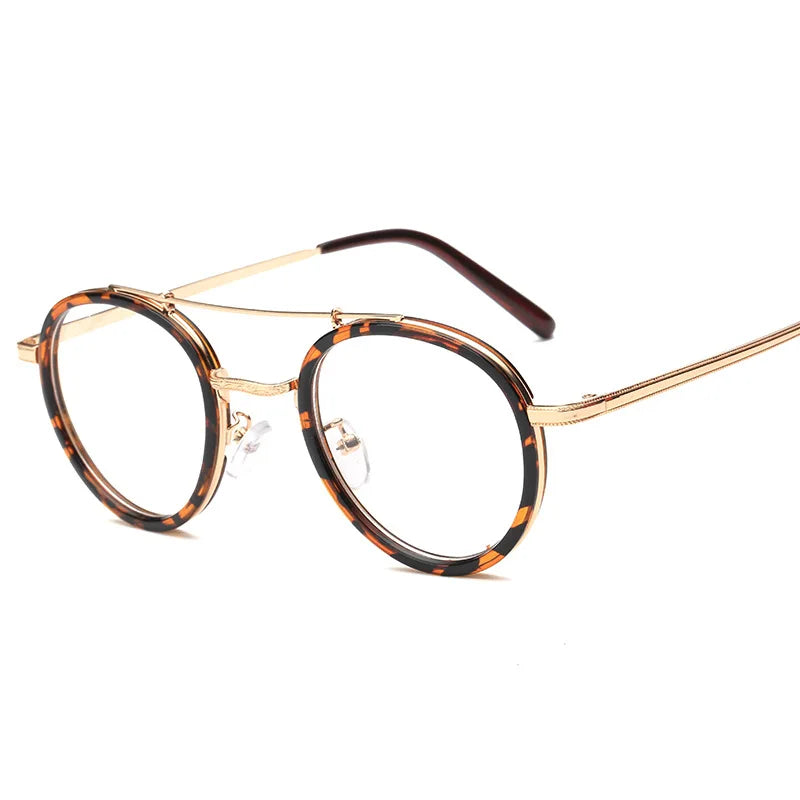 Retro Polygon Round Anti-Blue Blocking Double Bridge Metal Eyeglass Frames Anti Reflective Blue Light Glasses