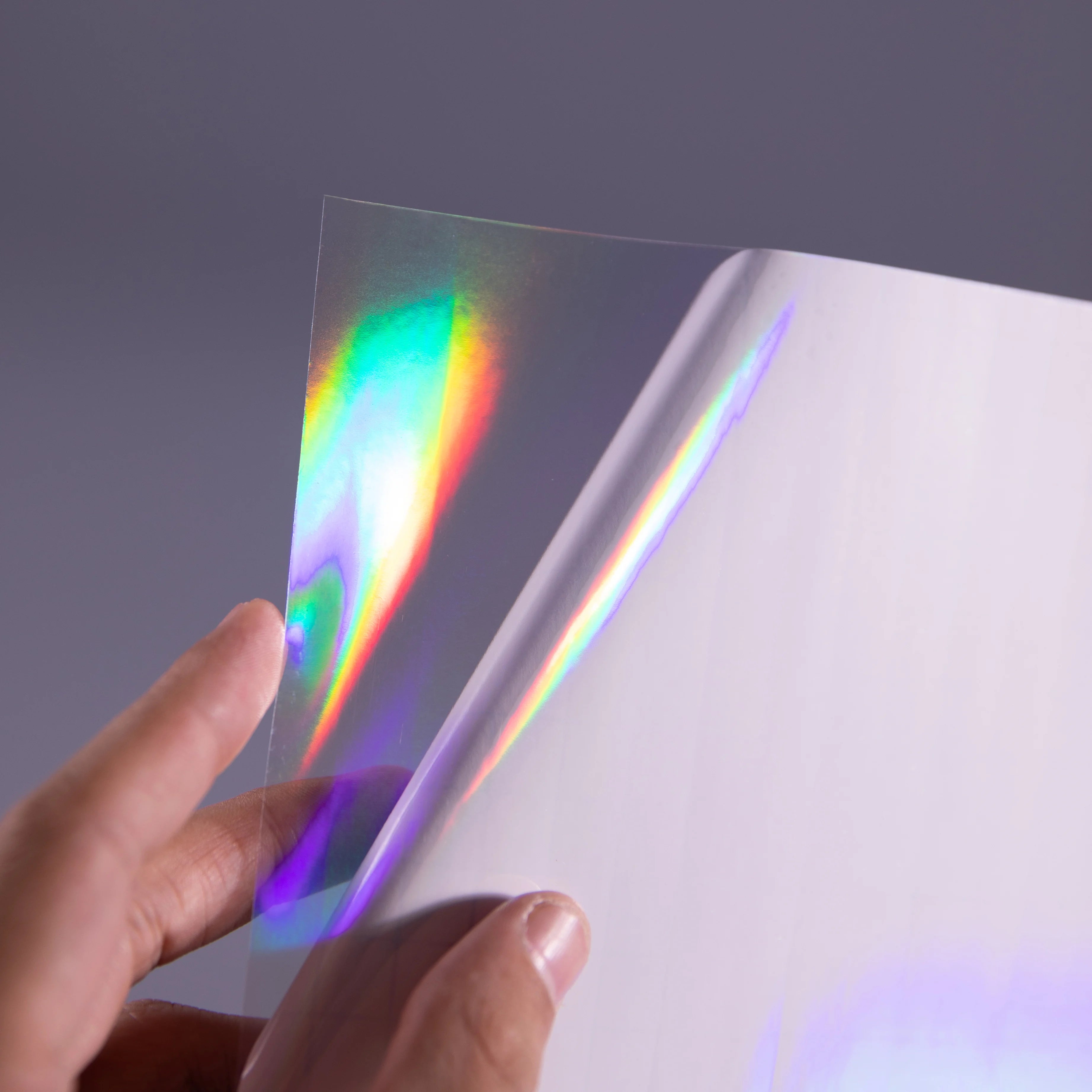Flexography A4 Eco-friendly Moisture Proof Self-Adhesive Holographic Overlay Film Super Soft Translucent Cold Lamination Rainbow