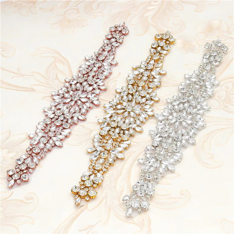Hot Sale Embroidery Applique Patch Body Bodice Applique Embellishment Crystal Rhinestone Applique for Bridal Dress