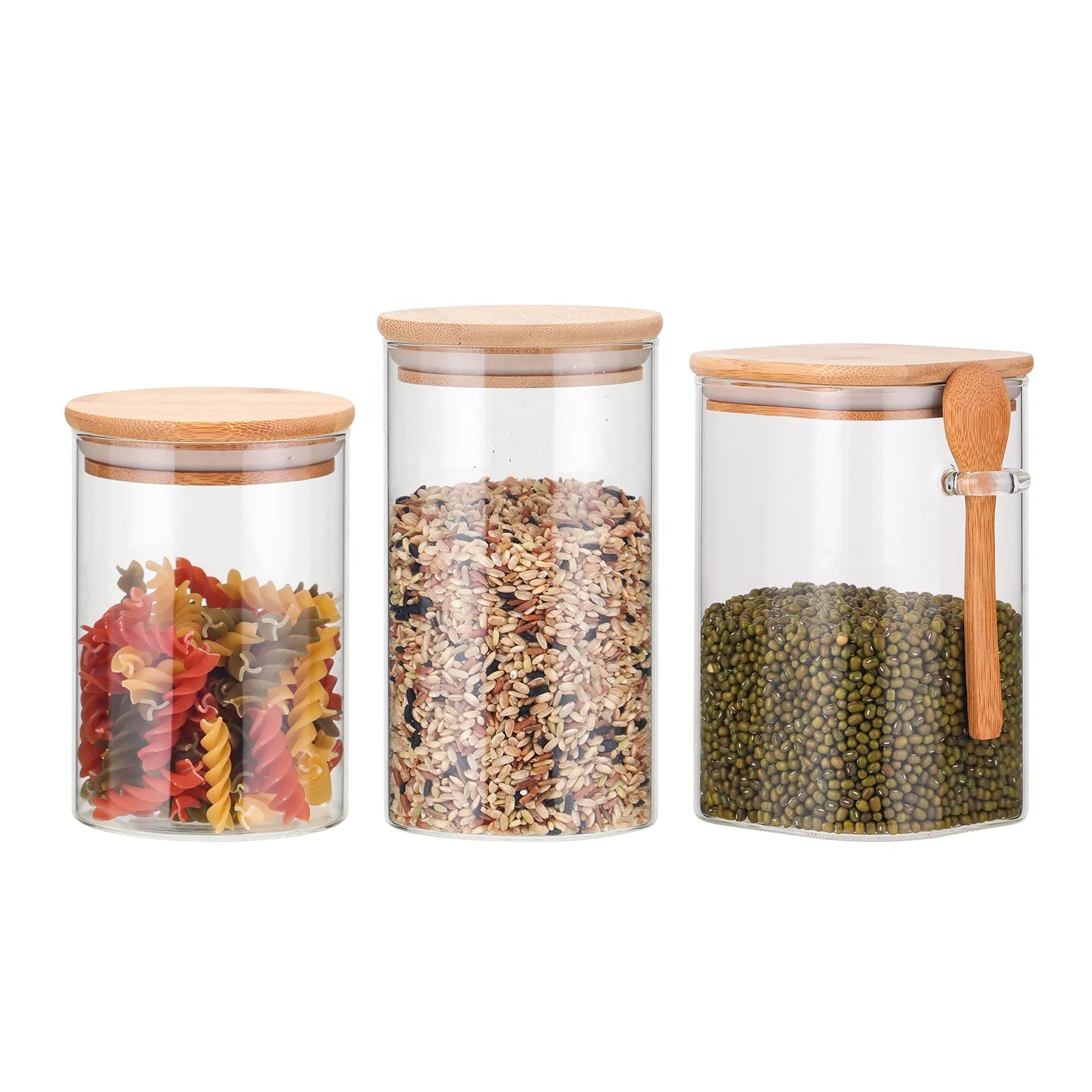 Kitchen High Borosilicate Glass Eco-Friendly Food Storage Jars Set with Bamboo Lid and Cover