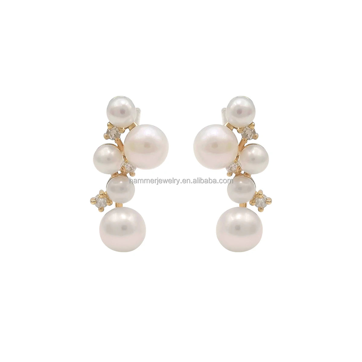 Hot Selling 14K Real Gold Natural Diamond Drop Earrings Freshwater Pearl Earrings Fine Jewelry