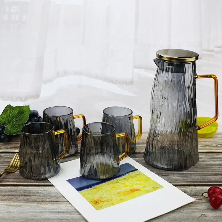 New Designed Hot Cold Water Jug Luster Smoke Glass Mugs Striped Pattern Borosilicate Glass Pitcher Wholesale Hand Blown