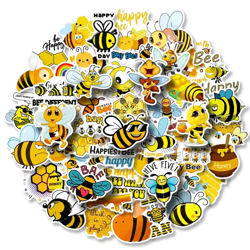 50pcs Cute Bee Insect Graffiti Sticker Packs for Decals for Skateboard Luggage Laptop Cup Bottles Vinyl Decorative