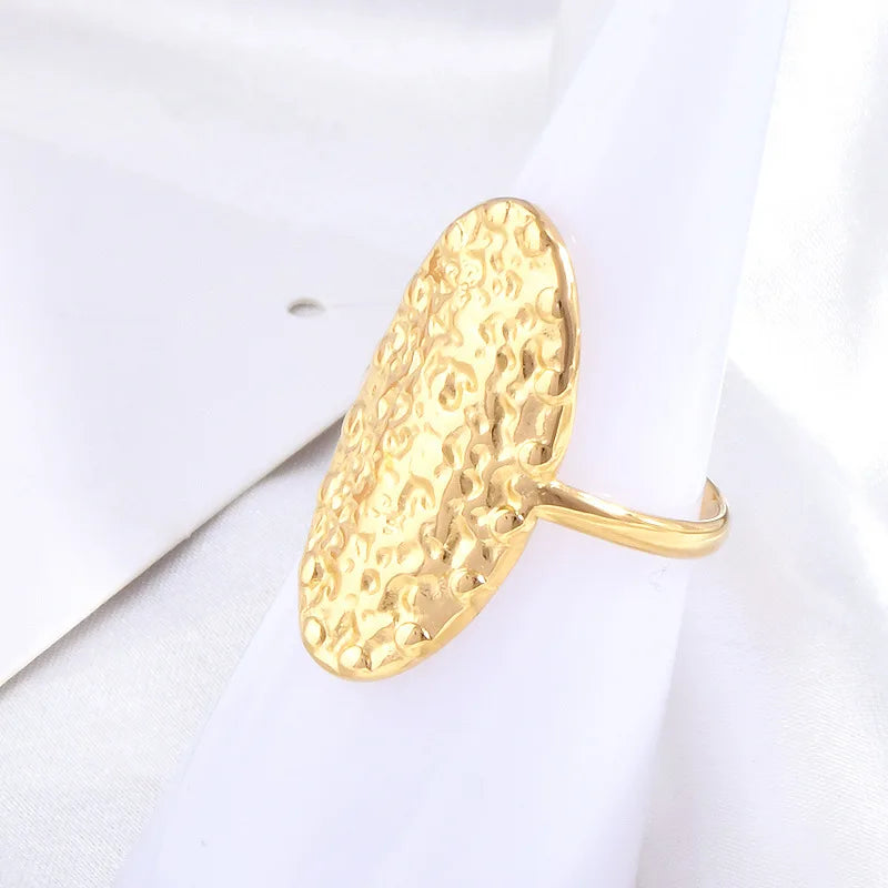 Adjustable Opening Ring Exaggerated Hammer Shaped Oval Ring Stainless Steel Gold Ring Cast Jewelry for Women