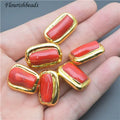 Wholesale Red Coral Square Irregular Shape Gold Plating 22x14mm Loose Beads for Jewelry Necklace Bracelet Party Gifts Making