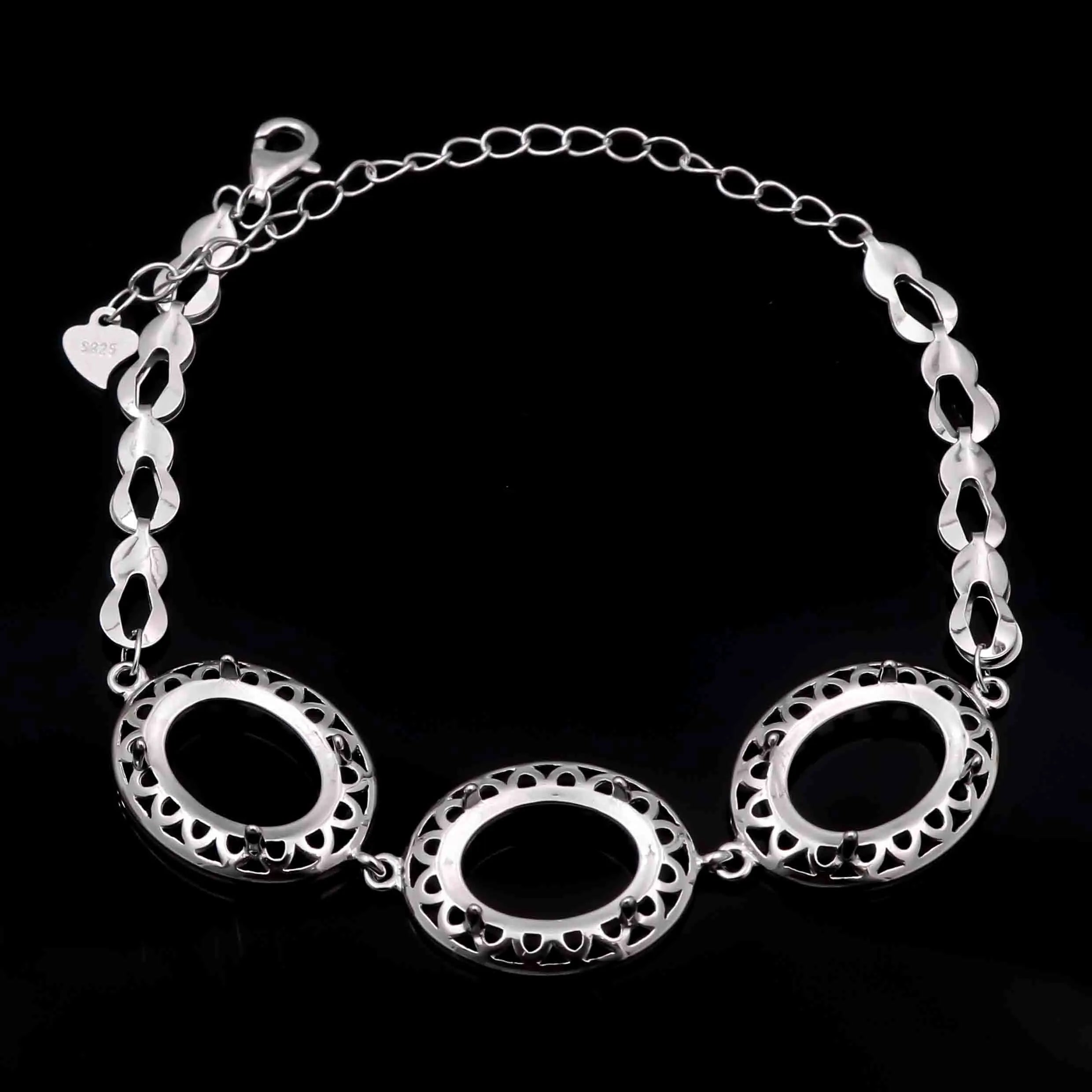 Sterling Silver 10*14mm Semi Mount Bracelet Empty Frame Blank Claws Setting S925 Base Holder Without Center Stone Inlay for DIY