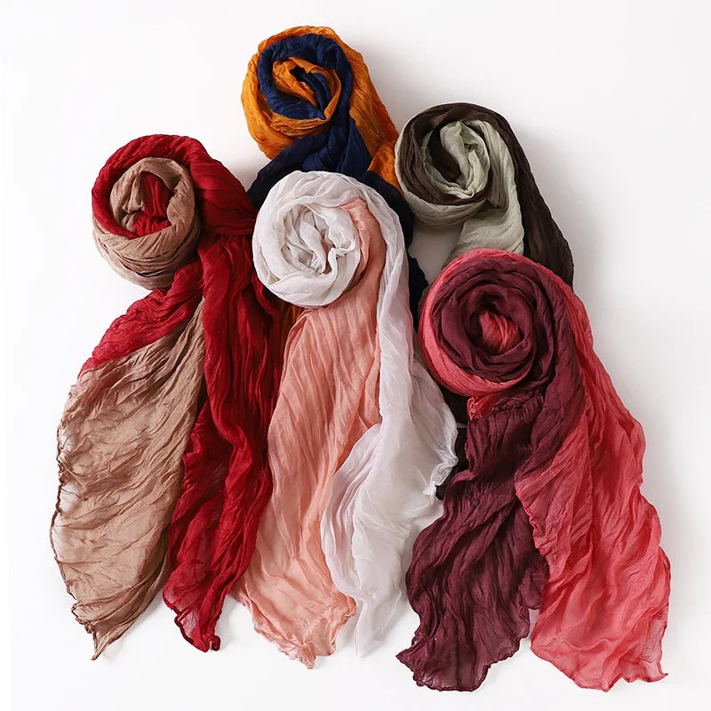 Fashion Women's Chiffon Scarf Simple and Versatile Two-Color Stitching with Warm Bali Yarn Digital Print Multi-Purpose