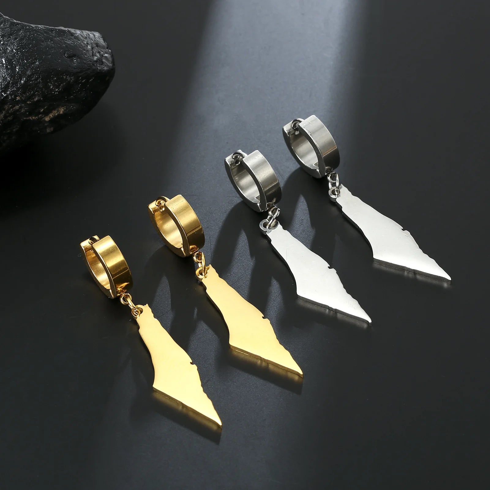 Factory Stainless Steel Support Palestine Dangling Earrings Silver 18K Gold Plated Palestine Map Pendant Drop Clip Earrings