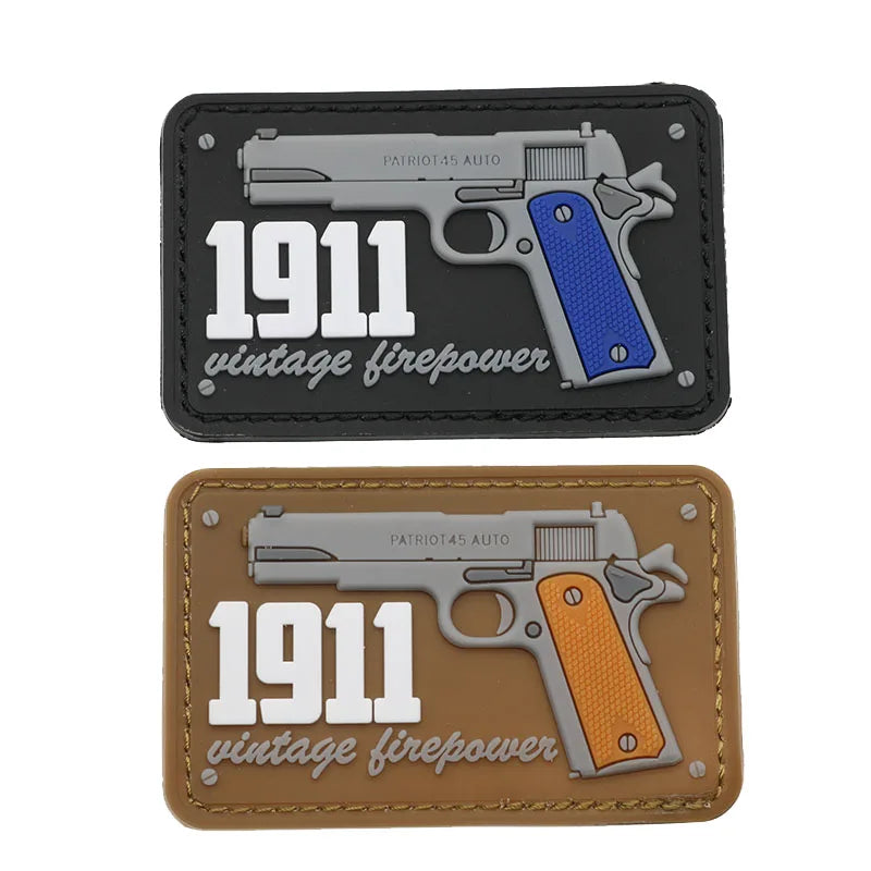 1911 Vintage Firepower Patch PVC Soft Rubber With Hook Patch for Jacket Tactical Bag Clothing
