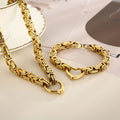 Hot Sale Personality Jewelry Set Stainless Steel Gold Byzantine Chain Necklace Bracelet Set for Men and Women