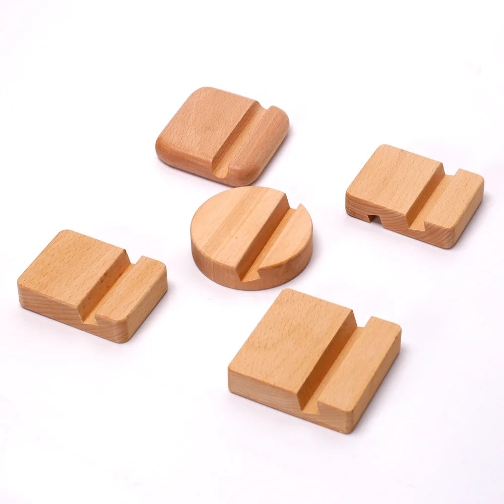 Universal Portable Beech Wood Cellphone Holder Rectangle Design for All Mobile Phones Friendly for Desktop Use