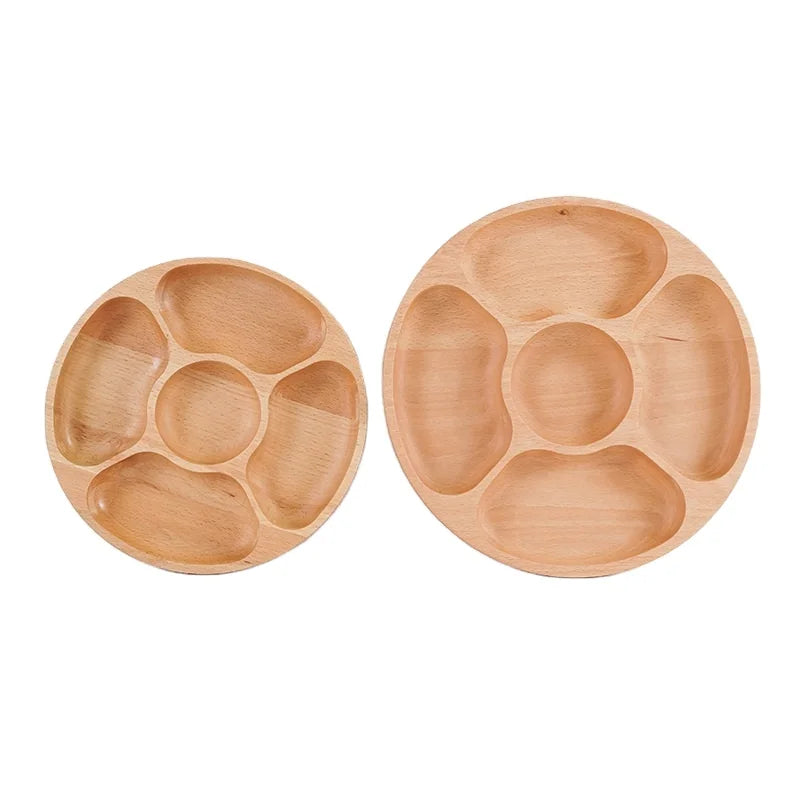 Custom Wood Divided Round Wood Serving Tray Dessert Dish Appetizer Section Plates Compartment Cheese Platter CNLF