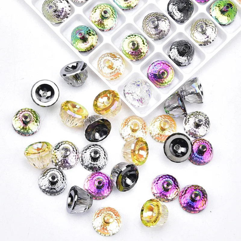 Crystal Bell Bullet Shape Glass Through Hole Beads Semi-circular Diamond Gem Rhinestone for Clothes Pendant Earring Bracelet DIY
