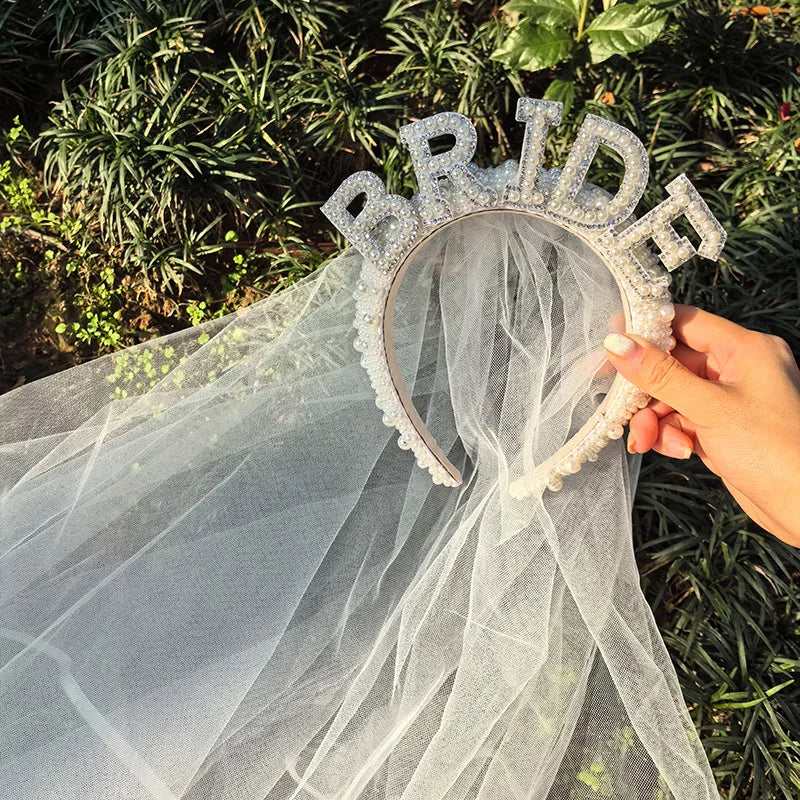 Bride to Be Hat Pearls Headband Bach Bachelorette Hen Party Bridal Shower Wedding Engagement Rehearsal Dinner Decoration Gift