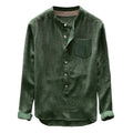 Fashion Cotton Linen Mens Shirts Spring Button Solid Color Shirts Men Casual Stand Collar Long Sleeve Men Shirts