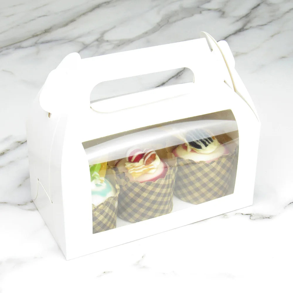 Handheld Dessert Cake Boxes With PVC Window Kraft Paper White Towel Roll Cake Packaging Boxes