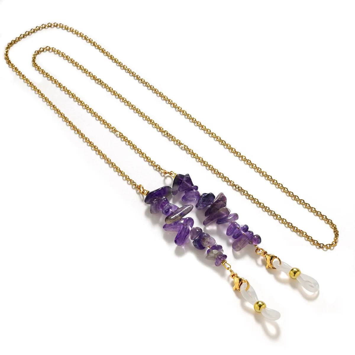 Natural Stone Gold Plated Link Chain Sunglasses Accessories Amethyst Rose Quartz Beads