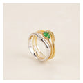 925 Sterling Silver 14K Gold Plated Gemstones Christmas Vintage Leaf Carving Natural Green Chalcedony Ring
