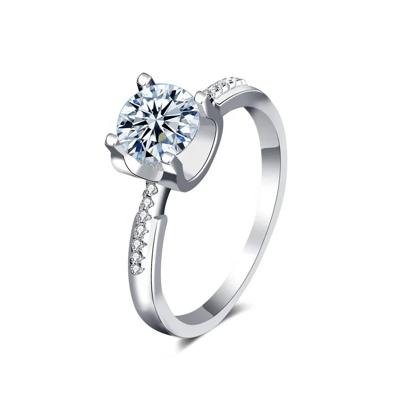 Moissanite Jewelry Pure White Gold 1 Ct Real Ladies Jewellery Classic Silver 925 Rings Fine Moissanite Wedding & Party Wide Ring