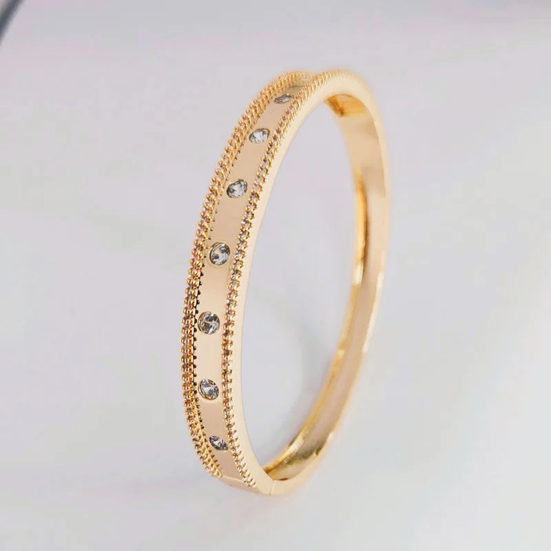 Wholesale Fine Fashion Jewelry Brass 18K Gold Plated Cubic Zircon Stone Cuff Bangles Custom Italian Charm Bracelet