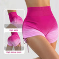Women's Ombre Gradient High Waist Yoga Shorts Adjustable Drawstring Ruched Butt Lift Seamless Workout Shorts