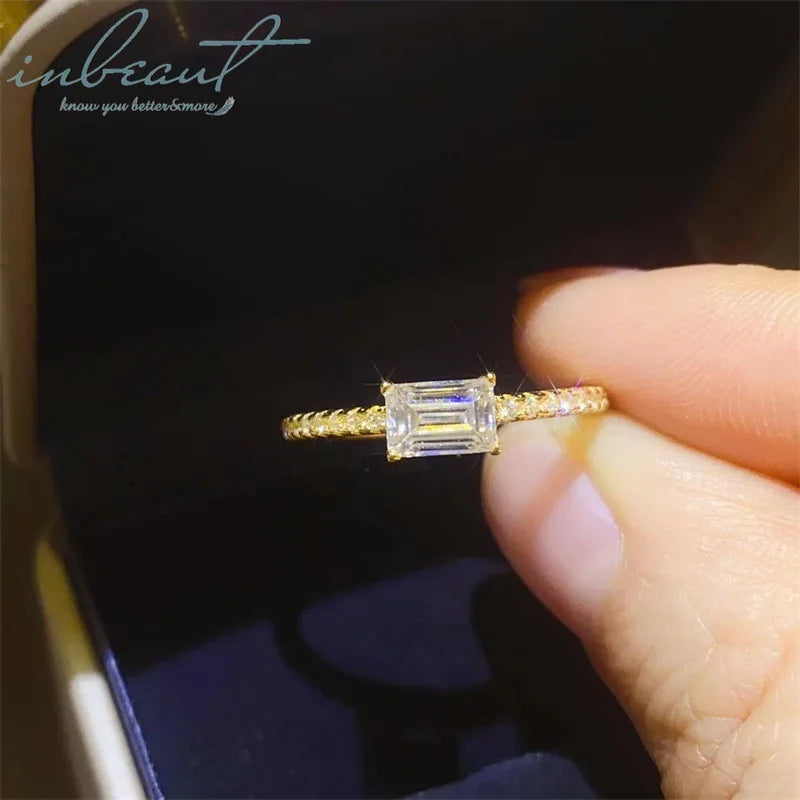 18K Yellow Gold Plated Original 0.8 Carat Brilliant Emerald Cut Diamond Test Past D Color Moissanite Ring Real Gemstone Jewelry