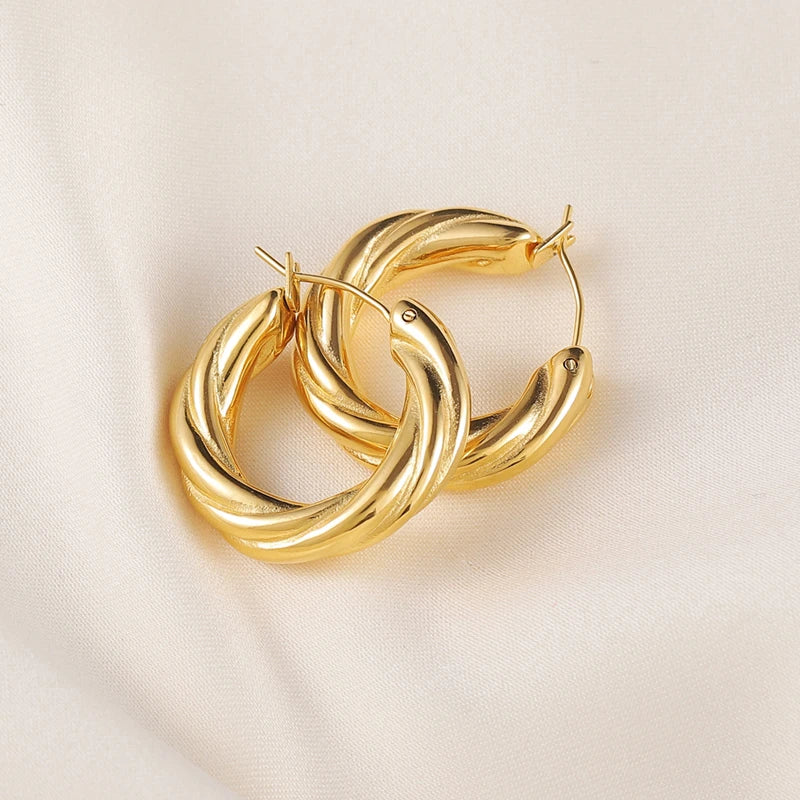 JOOLIM Wisted  Best Seller Gold Plated Tarnish Free Women Hoop Stainless Steel Earrings Jewelry