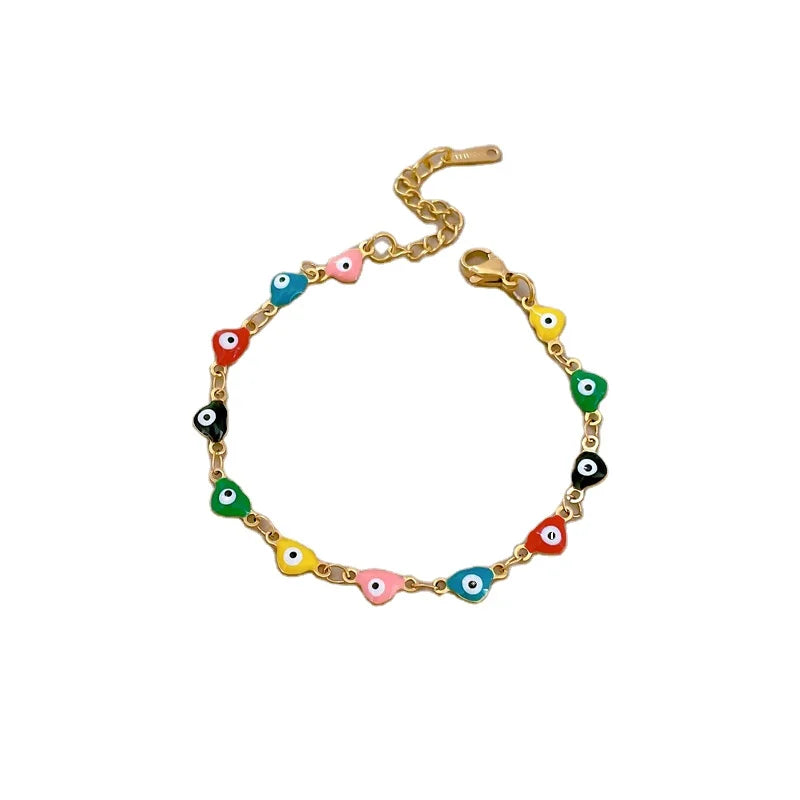 Stylish 14K Gold Plated Enamel Heart Shaped Demon Eye Bracelet 316 Stainless Steel Evil Eyes Bracelet Women Jewelry