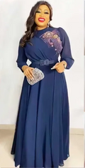 L-XXL Plus Size Dresses Original Design Embroidery Velvet Dress Women Long Indie Folk Loose Arabic Muslim Dress With Sashes